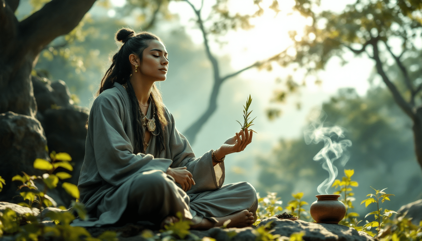 Rituel chamanique avec des herbes pour la tranquillité